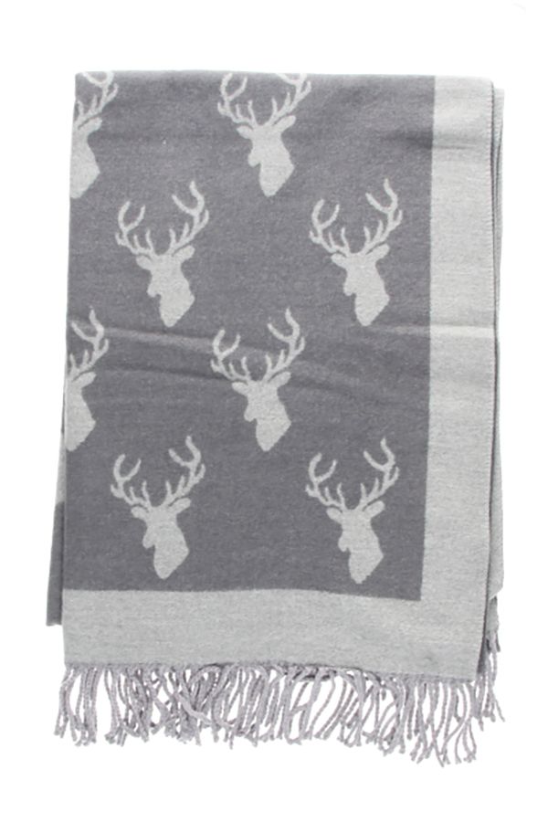 Bufanda Reversible con Estampado de Ciervo Marengo/Gris