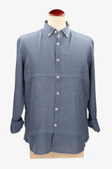 Camisa botón lino azulón