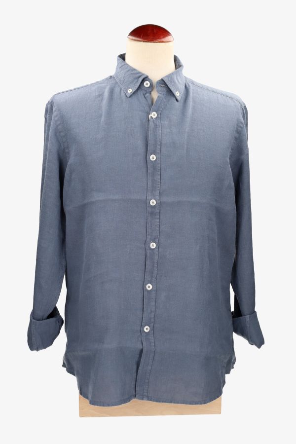Camisa botón lino azulón