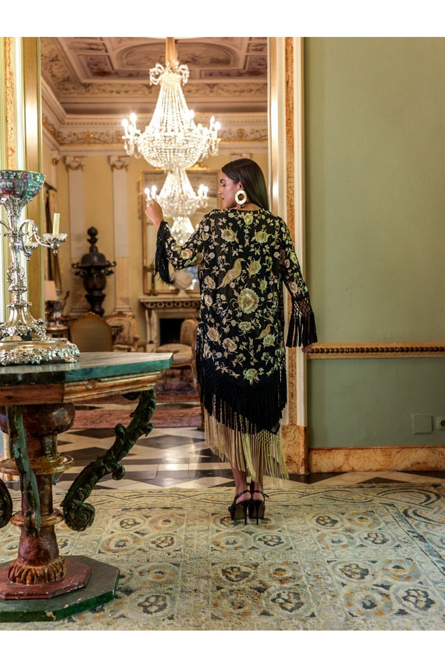 KIMONO BORDADO BEIGE-NEGRO