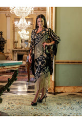 KIMONO BORDADO BEIGE-NEGRO
