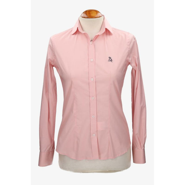 Camisa mujer popelín rosa con bordado amazonas marino