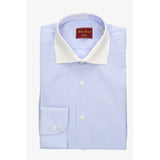 Camisa Rayas Celeste Cuello Blanco