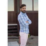 CAMISA CELESTE LINEAS AZULES