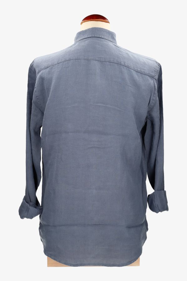 Camisa botón lino azulón