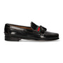MOCASSIN NOIR AVEC POMPONS ET BANDE VERT-ROUGE-VERT