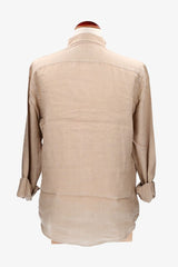 Camisa botón lino beige