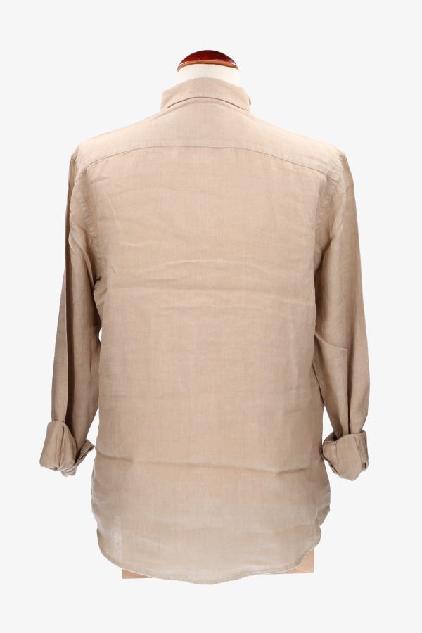 Camisa botón lino beige