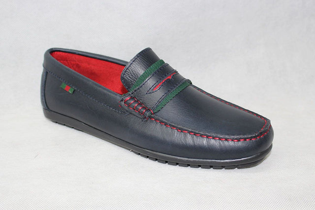 Navy Stitched Masked Moccasin