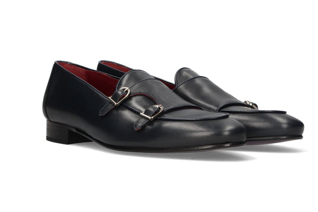 Navy Double Buckle Moccasin