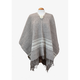 Poncho Taupe Oscuro con Rayas Anchas Crudo