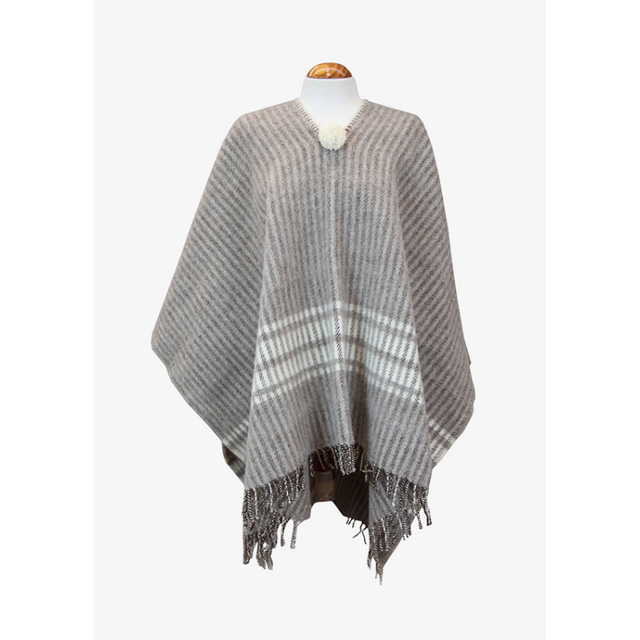 Poncho Taupe Oscuro con Rayas Anchas Crudo