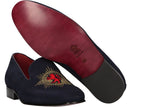Embroidered Sun and Lion Navy Moccasin