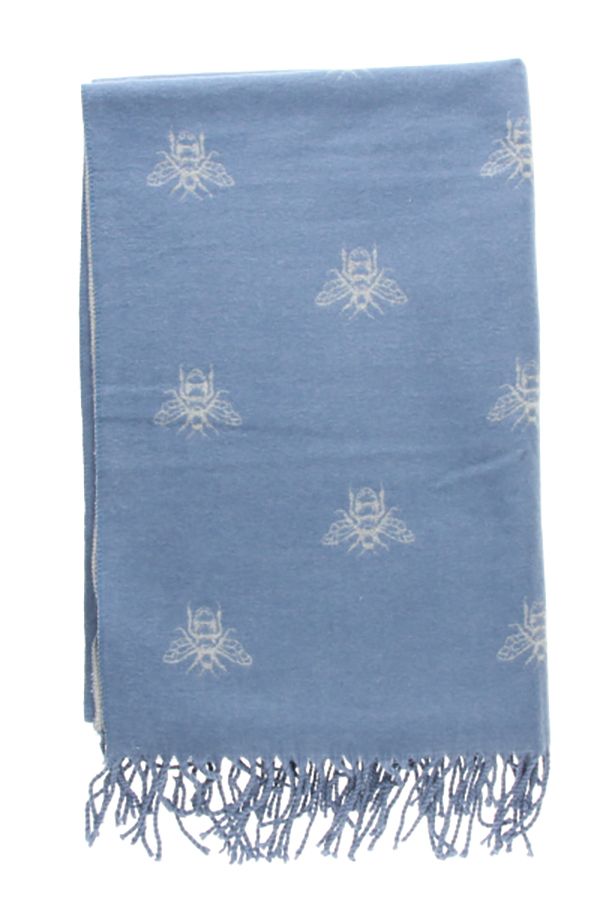 Bufanda Reversible con Estampado de Abejas Azul/Gris