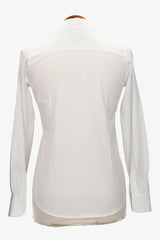 Camisa mujer popelín beige con bordado amazonas marrón