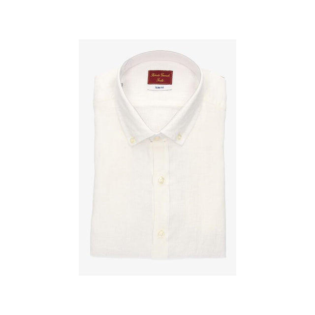 Camisa Cuello Botón Lino Blanco