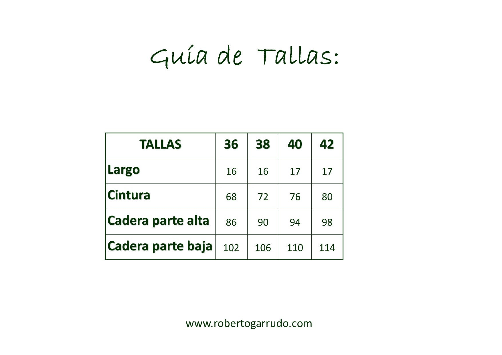 Guía de Tallas